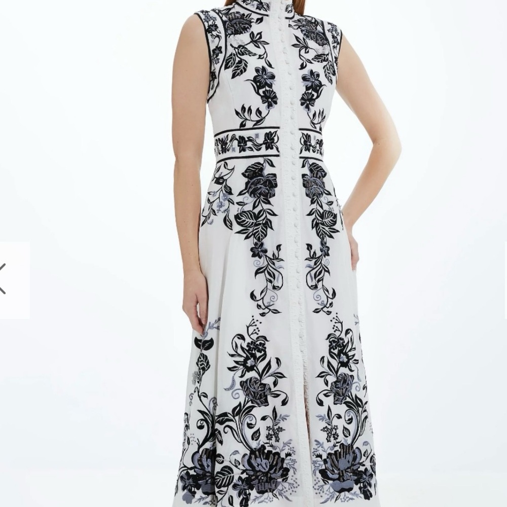 Karen Millen Black Floral Embellished Maxi Dress